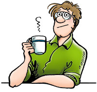 John Holds a Cup of Coffee.